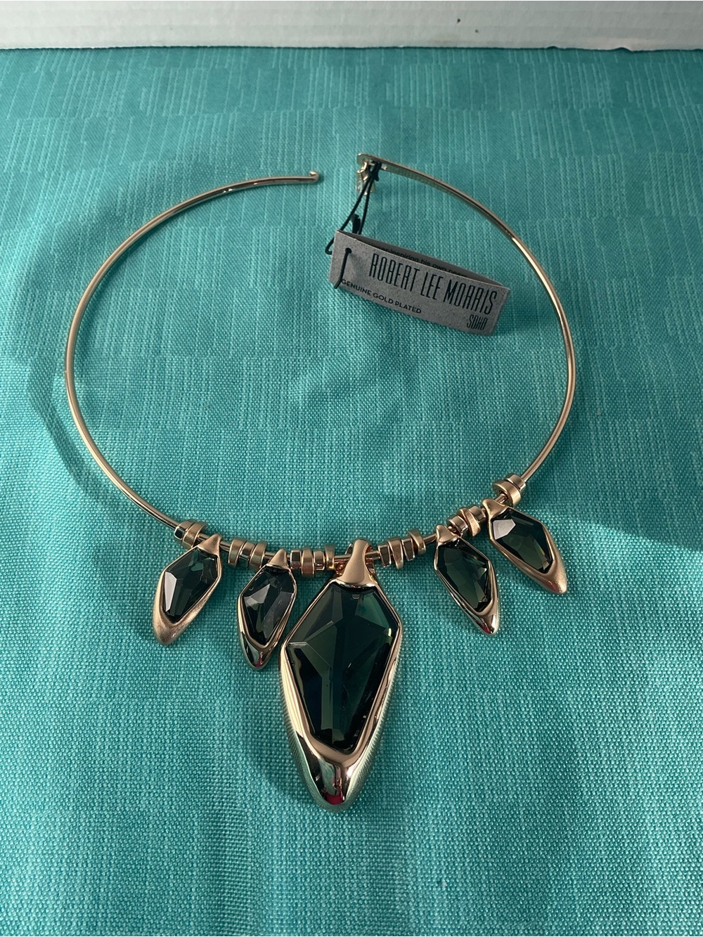NWT Goldtone  necklace w/ Greenish-Black stones by Robert Lee Morris